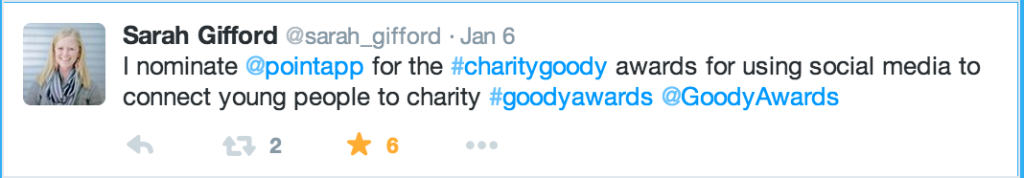 Vote for Extraordinary Social Good Leaders using 1 of 20 Goody Awards hashtag categories.